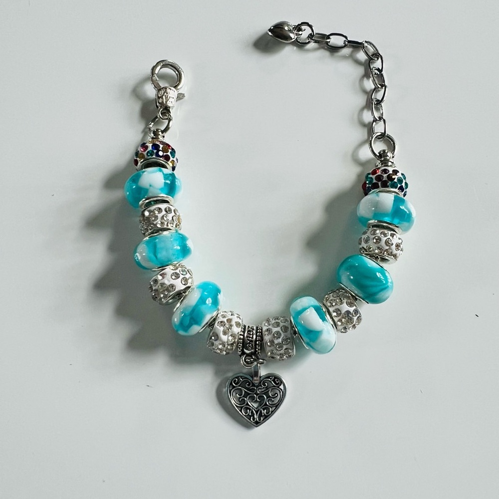 Elegant Silver and Turquoise Beaded Bracelet